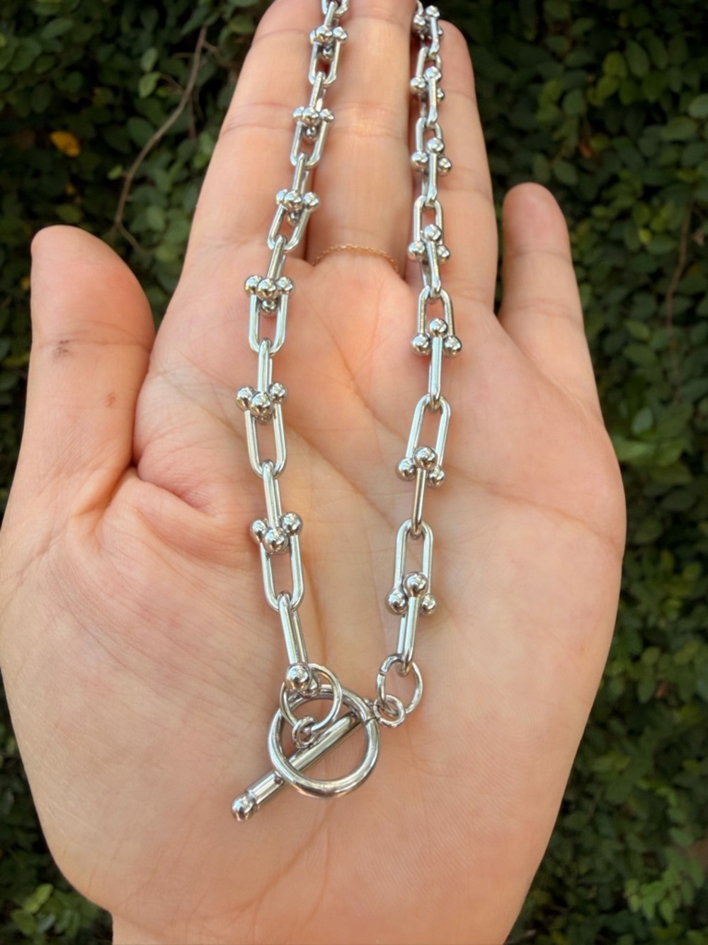 Graduated U Shape Silver Link Necklace Stainless Steel - Picture 6 of 7